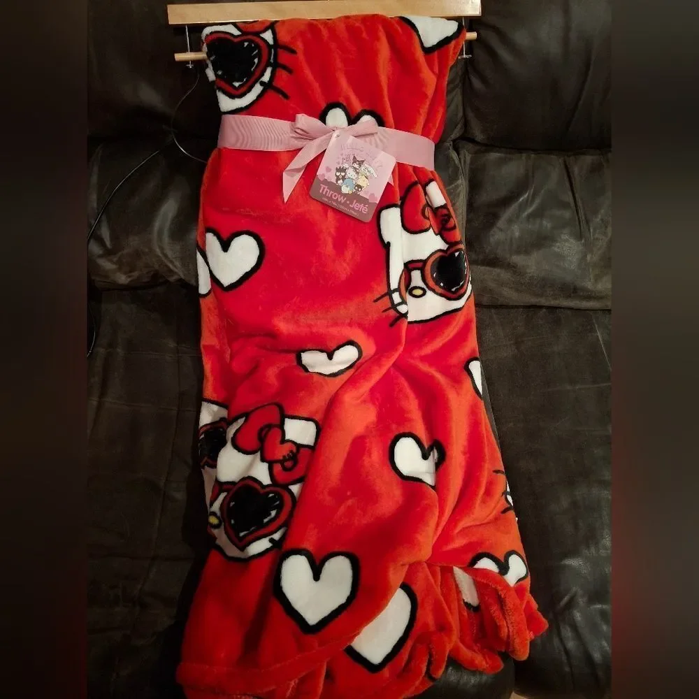 Hello Kitty Red Valentines Heart Sunglasses Throw Blanket